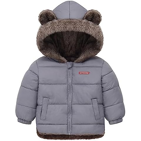 Fairy Baby Infant Baby Boys Winter Coat Cute Bear Ear Hooded Jacket Warm Fleece Outerwear Windproof Toddler Grey 18-24M Cover