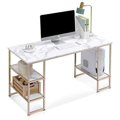 Ivinta Computer Desk With Shelves White Desk Office Desk With Cpu Stand Vanity Desk With Storage Modern Gaming Desk Study Writing Laptop Table #TOP20