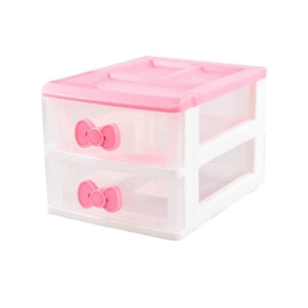 GetCoupon Drawer Organizer, Desktop Makeup Drawers, Pink Bowknot Organizer Plastic(2-tier)