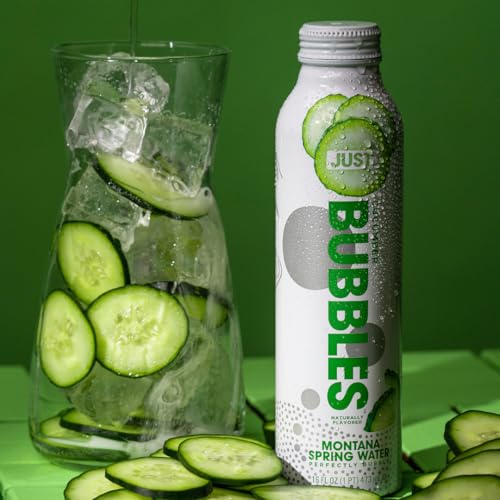 Image of JUST Bubbles Cucumber - Pure Premium Sparkling Spring Water in a Fully Recyclable Reusable Eco-Friendly Bottle - 100% Mountain-Sourced Carbonated Water with Naturally Occurring Minerals, 16 Fl Oz (Pack of 12)