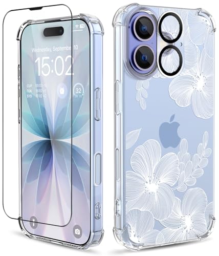 ilnehc for iPhone 17 Case, 3 in 1 Screen & Lens Protectors, Floral Cover