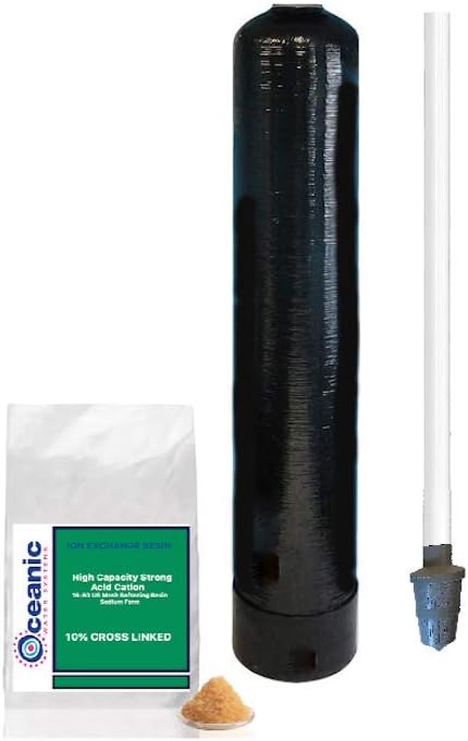 Replacement Water Softener Tank + Pre-loaded 10% Cross Linked Cation Resin and Riser Tube | 10" x 54" - 1.5 Cubic Ft | 48,000 Grain