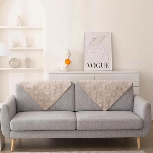 Image of HOMETHREADS Innovative Premium Velvet Sofa Cover Mat with PVC Backing for Non-Slip Comfort (L Beige, 1Pc Backrest | 70x70cm)