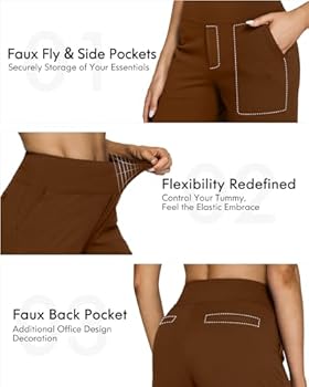 G4Free Nette yogabroek met zakken, damesbroek met brede pijpen en een hoge rekbare taille voor werk, zakelijk of informeel, buikcontrole joggingbroek in de maten Petite, Regular en Tall, S/Klein