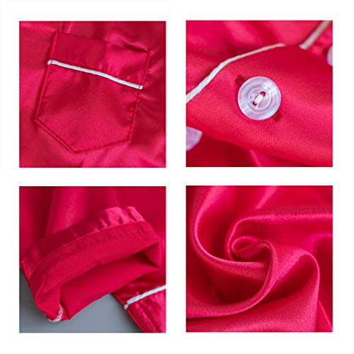 Image of Pajamas Kid Unisex Pjs Set Girls Boys Silk Pajamas Set Satin Long Sleeve 2 Piece Clasic Sleepwear for 2-12 Years Todder
