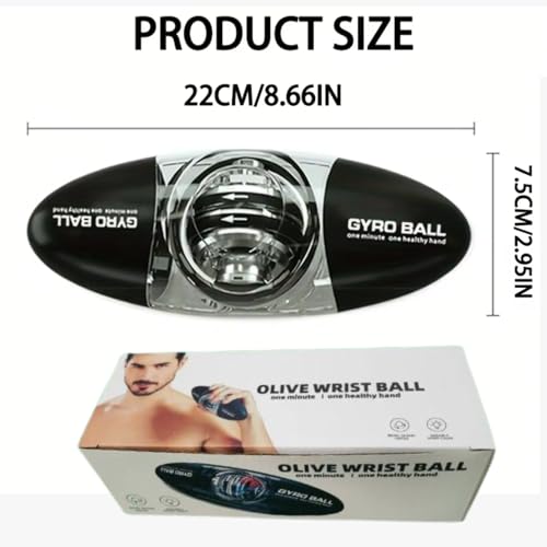 Image of Olive Wrist Ball - Self-Starting Gyro Exerciser for Hand, Wrist & Forearm Strength, Grip Trainer for Fitness, Stress Relief, Rehab & Recovery - Portable, Durable Design (Oval, Black)