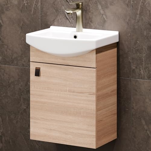 Planetmöbel Ensemble de Meubles de Salle de Bains Lavabo avec Meuble Bas 45 x 60 x 33 cm pour Salle de Bains et WC invités, chêne Sonoma