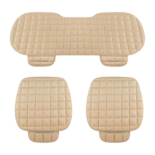 Image of Car Seat Cushion Set for Back Seat, Quilted Velvet Seat Pads with Anti-Slip Bottom and Elastic Installation Bands,3 Piece Set (Beige)