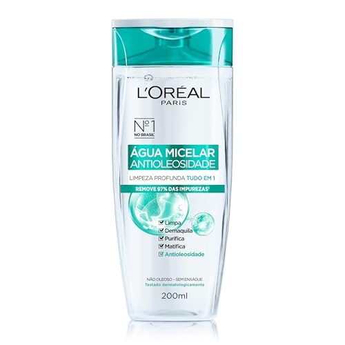 L'Oréal Paris Água Micelar Efeito Matte Solução de Limpeza Facial 5 em 1, 200ml