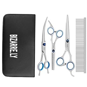 Bizarre.ly Professionele Honder Trim Scharen Set – Roestvrij Stalen Huisdier Trimmer Set – Inclusief Knippen, Uitdunnen, Gebogen schaar en Kam – Huisdier Haarcare Voor Honden en Katten