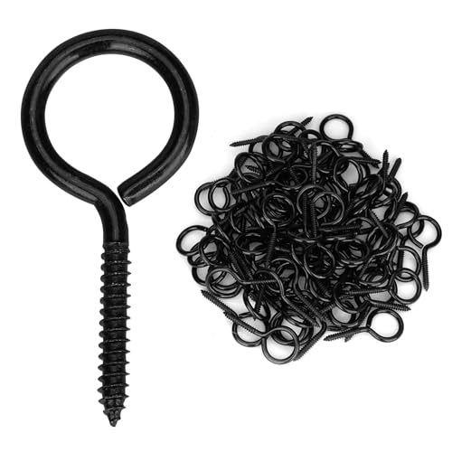 Aovchei Eye Screws, 100PCS 1.5 Inches Heavy Duty Metal Screw Hooks, Self Tapping Eye Bolts, Indoor & Outdoor for Hanging Artwork, Black
