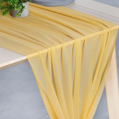 MDS® Pack of 10, 14ft Chiffon Table Runner 29 x 170 Inches, Sheer Wedding Runner Romantic Rustic Table Runner for Wedding Decoration, Birthday Party, Bridal Shower, Party Arch Décor - Gold by MDS - Used condition - US$15.83
