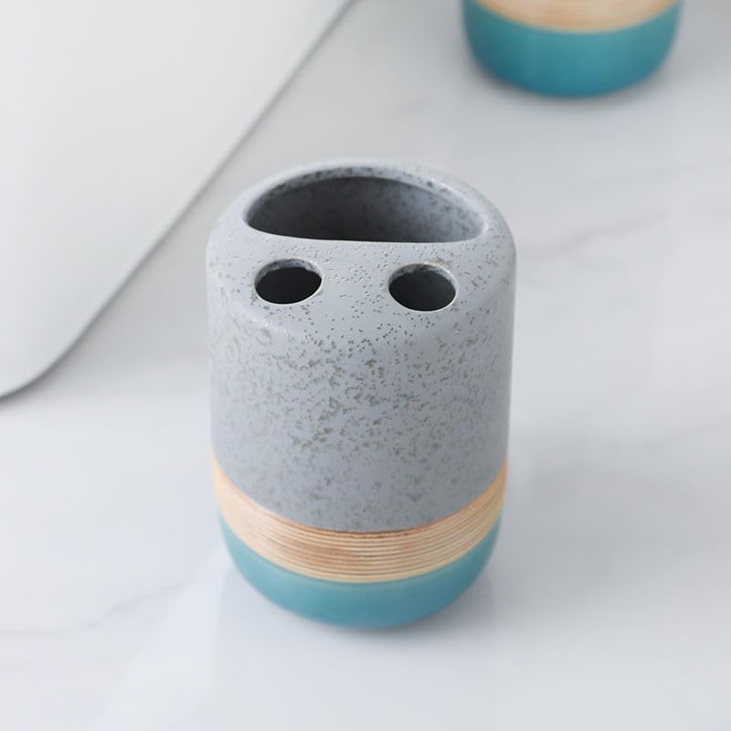 Image of The Better Home 4pcs Ceramic Bathroom Set | Soap Dispenser (380ML), 2 Toothbrush Holders & Soap Holder for Bathroom | Bathroom Accessories Items | Liquid Soap Dispenser for Bathroom