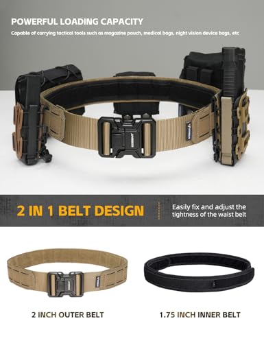 Image of IDOGEAR 2 Inch Belt MOLLE for Men with 1.75 inch Inner Belt Nylon Duty Quick Release Metal Buckle Belts Hook-and-Loop Laser-cut