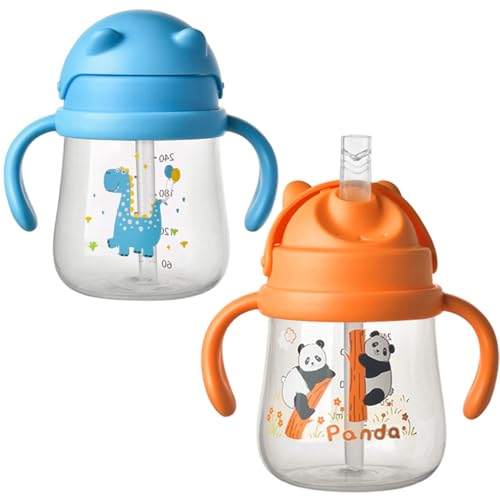 Qshare 2 PCS Baby Sippy Cup,270ml Toddler Drinks Water Bottles,Non-Spill Drinks Water Bottles,Portable Toddlers Cups,Trainer Cup with Handles for Baby 12 Months