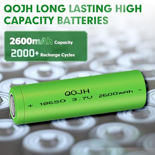 Qojh 2Pack 3.7 Volt 18650 Rechargeable Battery, 2600Mah 18650 Battery Flat Top Li-Ion Battery For Flashlight thumb #2