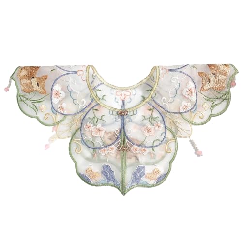 Chinese Deer and flowers Lace Cloud Collar Shawl Wrap Shoulder Scraf for Mamian Skirt Hanfu Handmade (Deer and flowers)