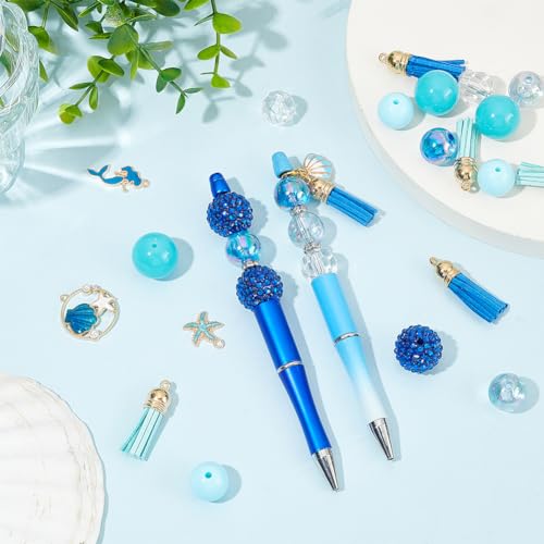 SUNNYCLUE DIY 8 Sets Beadable Pen Bulk Ocean Theme Beaded Pens Summer Hawaii Sea Animal Charm Tassel Charms Starfish Mermaid Shell Beadable for Craft Teachers Students Nurses Gifts Office School - Image 4
