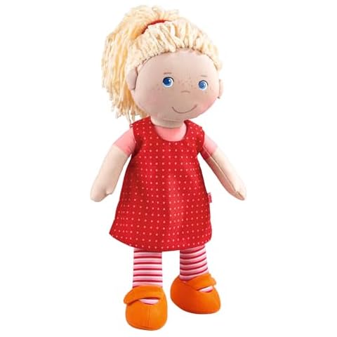 HABA 12" Soft Baby Doll Annelie with Blonde Hair, Embroidered Face, Removable Red Dress and Matching Hairband - Washable Toddler Doll for 18 Months+ Cover