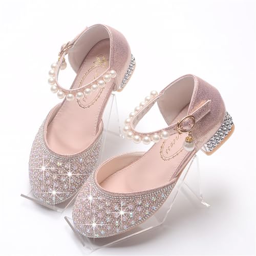 Girls Dress Shoes Mary Jane Sparkly Ballet Flats for Kids Pearl Chain Princess Shoes for Dress-Up Party 55334