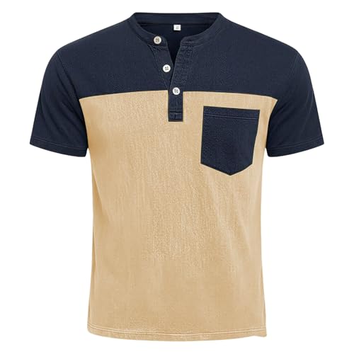 Chemise Henley vintage à boutons et bloc de couleurs pour un look rétro unique