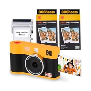 KODAK Mini Shot 2 ERA 4PASS 2-in-1 Instant Camera and Photo Printer (2.1×3.4 inches), Initial 8 Sheets + 60 Sheet Pack Bundle, Yellow