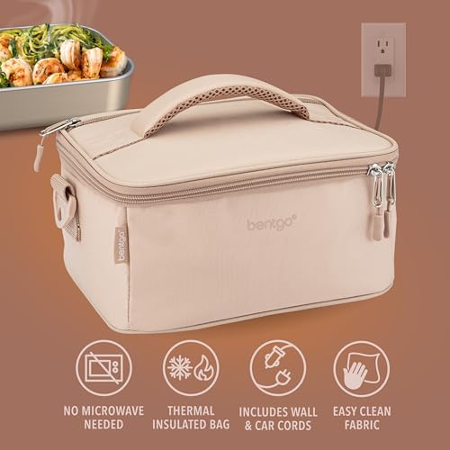 Bentgo Heat - Electric Lunch Bag & Food Warmer for Reheating Meals in Car, at Work & More - Heated Lunch Box Warmer for Adults, Students & Shift Workers, 12V/24V Auto & 120V Wall Cords (Sand)