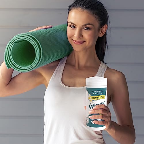 Wipex Fitness Equipment Wipes - Original Natural Plant Based Gym Wipes for Equipment, Clean Surfaces at Home or Gym, Use as a Yoga Mat Cleaner, Lemongrass, Eucalyptus & Vinegar, 50 Count (Pack of 1)