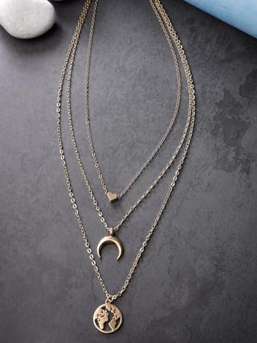 Image of Scintillare By Sukkhi 3 Layered Western Non Precious Base Metal Gold Plated Pendant Necklace For Women | Birthday Gift For Girls And Women For Wife | Gifts Collection | N106621