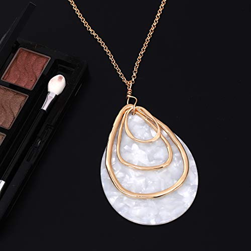 Moloch Long Necklace For Women Girls Geometry Teardrop Acrylic Circle Pendant Necklace Statement Boho Acetate Resin Necklace Minimalist Gift (White) #TOP3