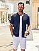 COOFANDY Men's Collared Shirt Knit Button Down Shirt Vintage Short Sleeve Shirts Casual Beach Navy Blue