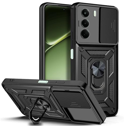Image of AESTMO Tough Armor OnePlus Nord CE 6 Lite 5G Bumper Back Case Cover | Ring Holder & Sliding Camera Shield Cover | 360 Degree Protection Back Case Cover for OnePlus Nord CE 6 Lite 5G (Black)