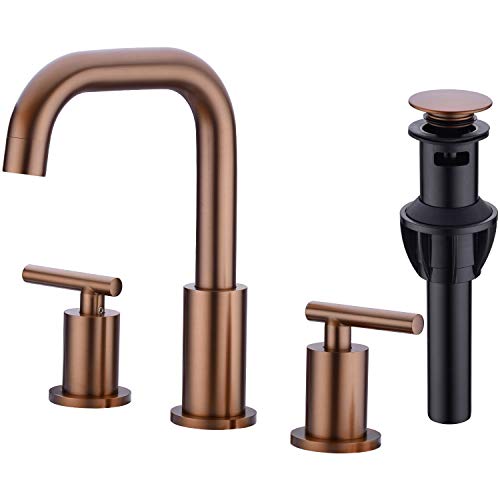 Hottest Sale TRUSTMI 2 Handle 8 Inch Bathroom Faucet with Pop Up Drain and cUPC Water Supply Lines Assembly, Brass Bronze 3 Hole Widespread Vanity Sink Tap, Brushed Rose Gold