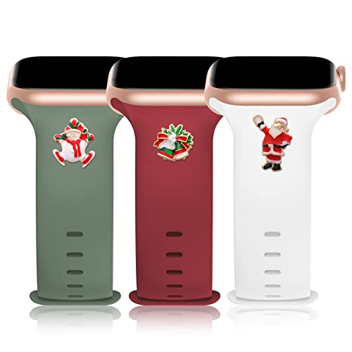 Christmas DIY Charms Bands Compatible with Apple Watch Bands 49mm 45mm 44mm 42mm 41mm 40mm 38mm, Soft Silicone Christmas Replacement Strap for iWatch Series SE 8 7 6 5 4 3 2 1 Utral for Women Girls
