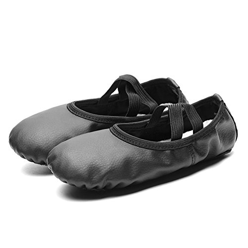 Nexete Leather Shoes Split-Sole Slipper Flats Ballet Dance Shoes For Toddler Girl Boy Kid(Little Kid 2,Black) #TOP6