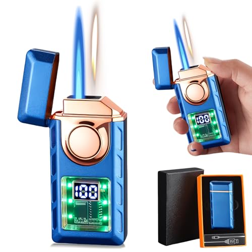 Mechero de llama de chorro de doble llama, encendedor de llama, encendedor de chorro de llama, encendedor USB-C recargable, encendedor de llama Jet (se vende sin gas butano), para velas, barbacoa de