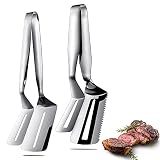 2 Pieces Large Spatula 10 Inch and 12 Inch Stainless Steel Double Sided Steak Clamps Cooking Tong Mu