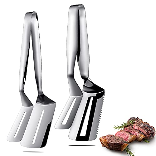 2 Pieces Large Spatula 10 Inch And 12 Inch Stainless Steel Double Sided Steak Clamps Cooking Tong Multifunctional Flipping Spatula Tongs Clip For Burgers Bbq Pies Thanksgiving Halloween Christmas #TOP28