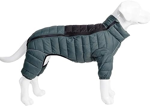 Dog Coat Dog Warm Jacket, 4 Legs Covered Waterproof Windproof Reflective Warm Dog Vest, Zippered Adjustable Outdoor Dog Snow Jacket for Small Medium Large Dogs ArmyGreen L