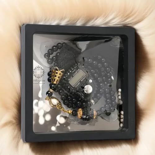Image of Digital Tasbeeh Counter Ring with Prayer Beads, Black Beads with Gold Accents, Display Case Finger Counting Device, Suitable for Islamic Gifts Ramadan Hajj Umrah Wedding Hadiya(Random Colour)