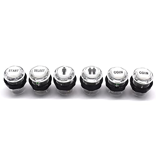 Arcity 6 Pcs/Lot 28mm Arcade LED Push Buttons Illuminated Player 1P 2P Coin Start Select Lit White with Microswitch for Arcade Machine Games Console Parts 5V