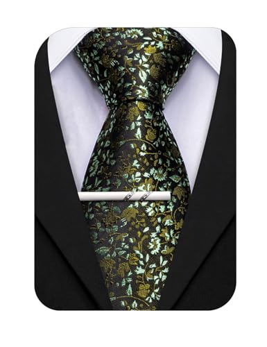 Image of Barry.Wang Floral Ties for Men Flower Necktie with Tie Clip Formal