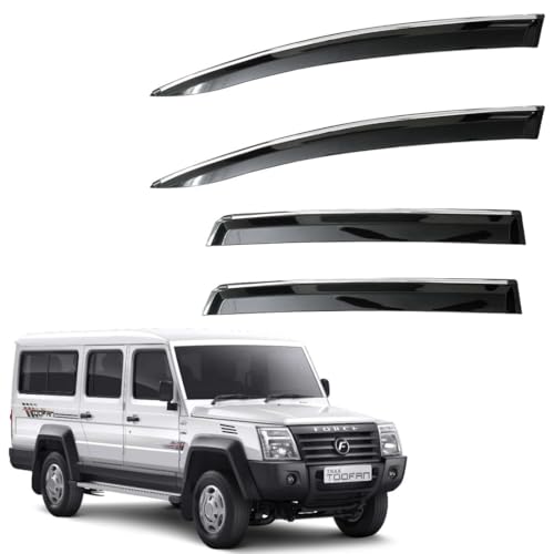 Image of CAR SAAZ Unbreakable Chrome Smoke Door Visor for Toofan | Premium Sun, Rain Wind Deflector Chrome Strip Side Door Rain Visor - Set of 4 Pcs