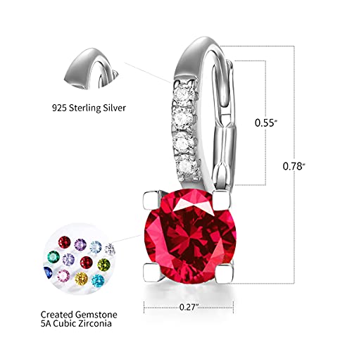 Cacestone July Birthstone Earrings Sterling Silver Gemstone Created Ruby Earrings Red Cubic Zirconia Hoop Dangle Earrings For Women Daily Wear Anniversary Birthday Gifts For Wife Girls Her #TOP2