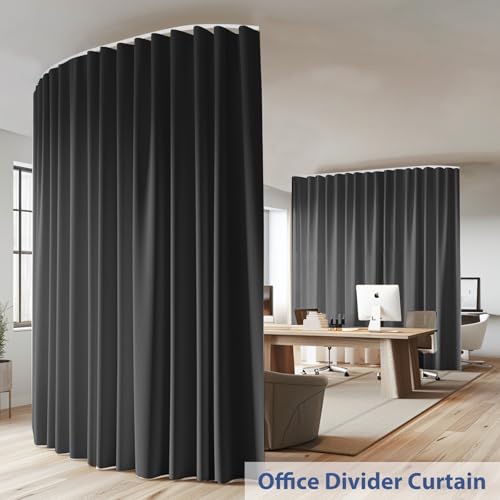 Image of Room Divider Ceiling Mounted Curtains Track Sets Extra Wide Blackout Curtain Flexible Tracks for Bedroom Privacy Partition Separator, 1 Panel Black Drape and White Rail, W8.3 x H9ft