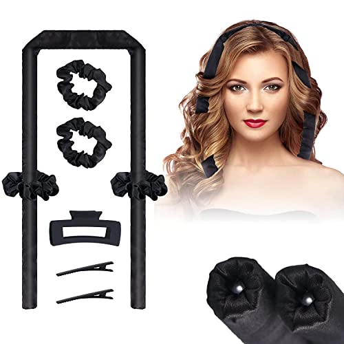 Lockenwickler Ohne Hitze,locken Über Nacht,schlafen Sie In Den Lockenwicklern Ohne Hitze,silk Heatless Curls Band Für Langes Haar (Mittel Lockige Wellen, Schwarz) Cover