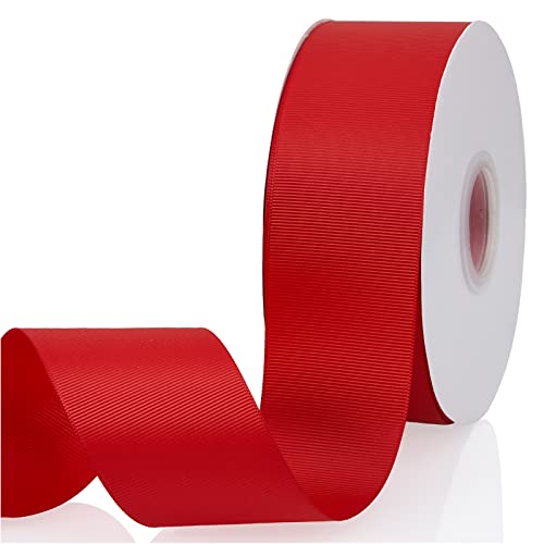 Red 2" X 50 Yards Solid Color Double Faced Grosgrain Ribbon for Gifts Wrapping, Wedding, Party, Crafts, Hair Bows, Flowers, Home DIY Decor