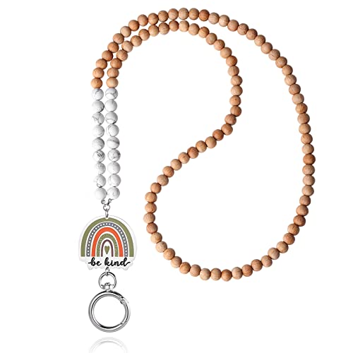 Usangers Teacher Lanyard - Lanyards For Id Badges And Keys Women Cute Wooden Beaded Lanyard Necklace Teacher Appreciation Gifts Employee Nurse Accessories Work Jewelry Cruise Lanyard Keychain Be Kind #TOP23