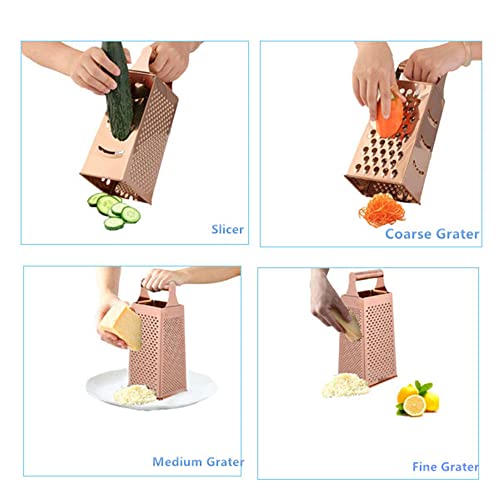 Large Box Grater,Stainless Steel Food Slicer,For Potato Fruit Cheese Ginger Vegetables Cucumber Carrot (4 Sides, Gold) (Rose Gold) #TOP4