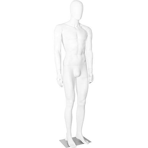 Male Mannequin Full Body Dress Form Model Stand, Adjustable Mannequins 73 Inch Detachable Torso for Retail Clothing Shops, Poseable Manikin Body Display Metal Base Connector, White